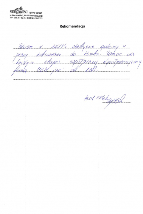 Skan listu referencyjnego: Rekomendacja — Nieruchomości Sylwia Sajdak
