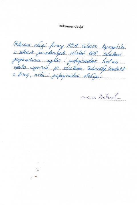 Skan listu referencyjnego: Rekomendacja — szkolenia BHP