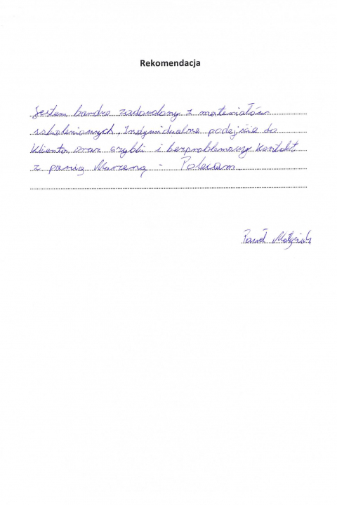 Skan listu referencyjnego: Rekomendacja — Paweł Małysiak