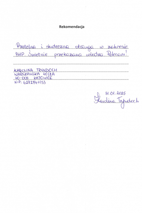 Skan listu referencyjnego: Rekomendacja — Karolina Tryndoch, Katowice
