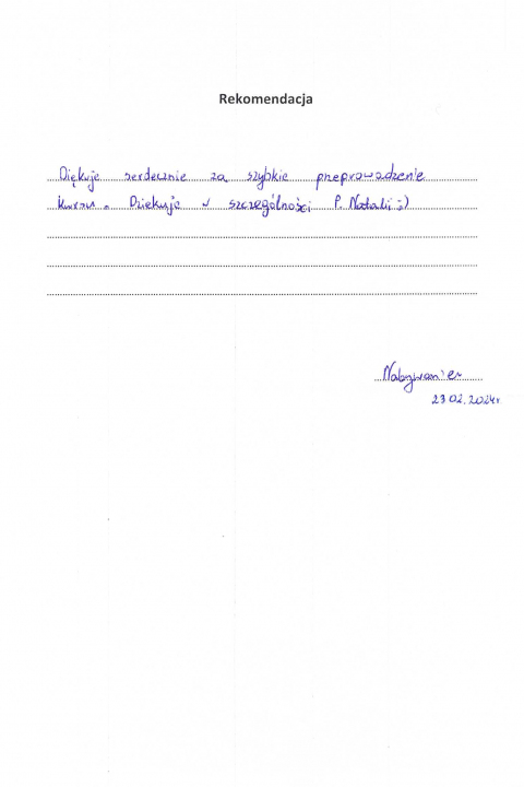 Skan listu referencyjnego: Rekomendacja — szybka realizacja kursu